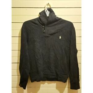 Polo Ralph Lauren Sweater Men's M Black Collar Pullover Pony Logo Long Sleeve
